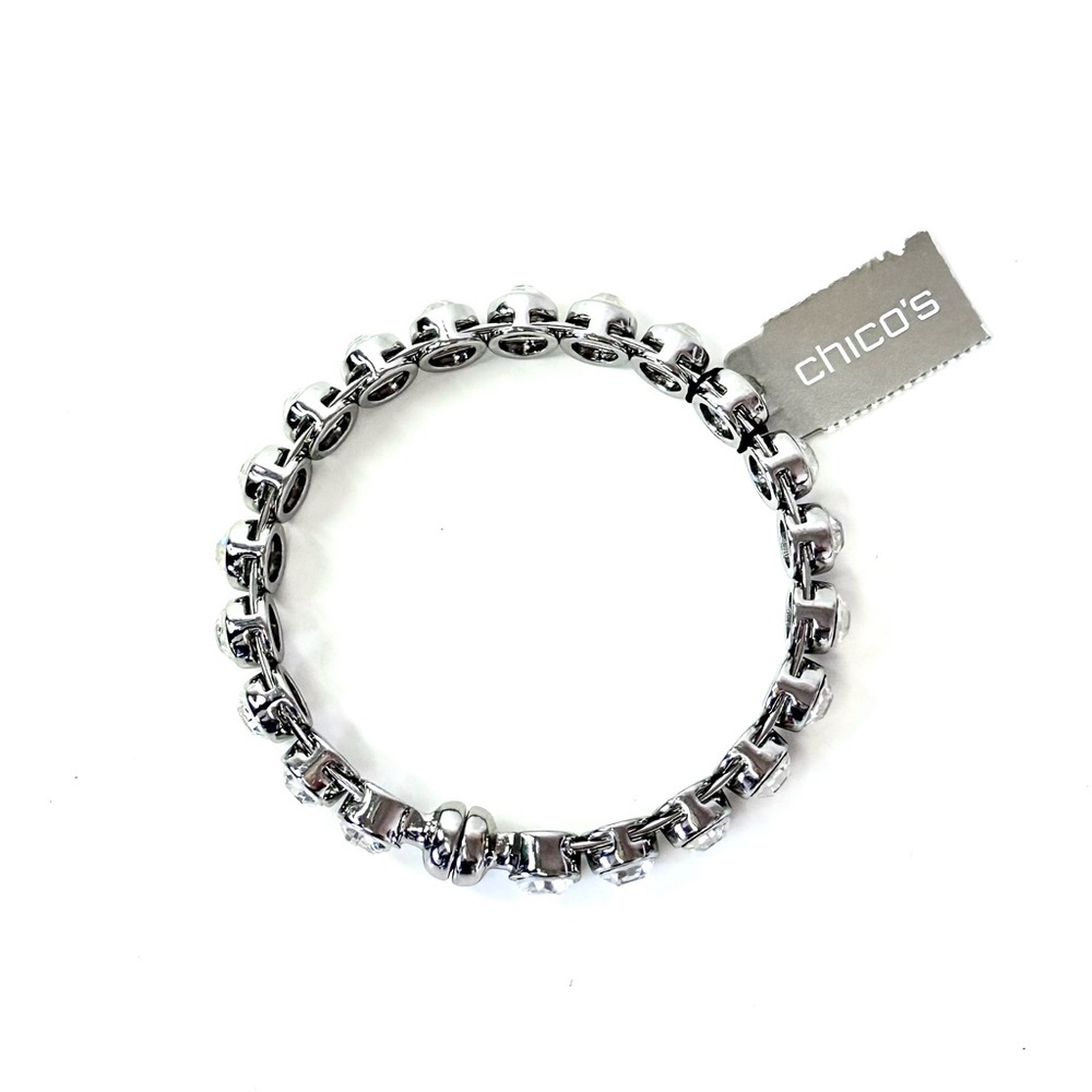 CHICO’s “Rasa” Silver & Crystal Magnetic Closure Bangle Bracelet NWT​ - Picture 4 of 15